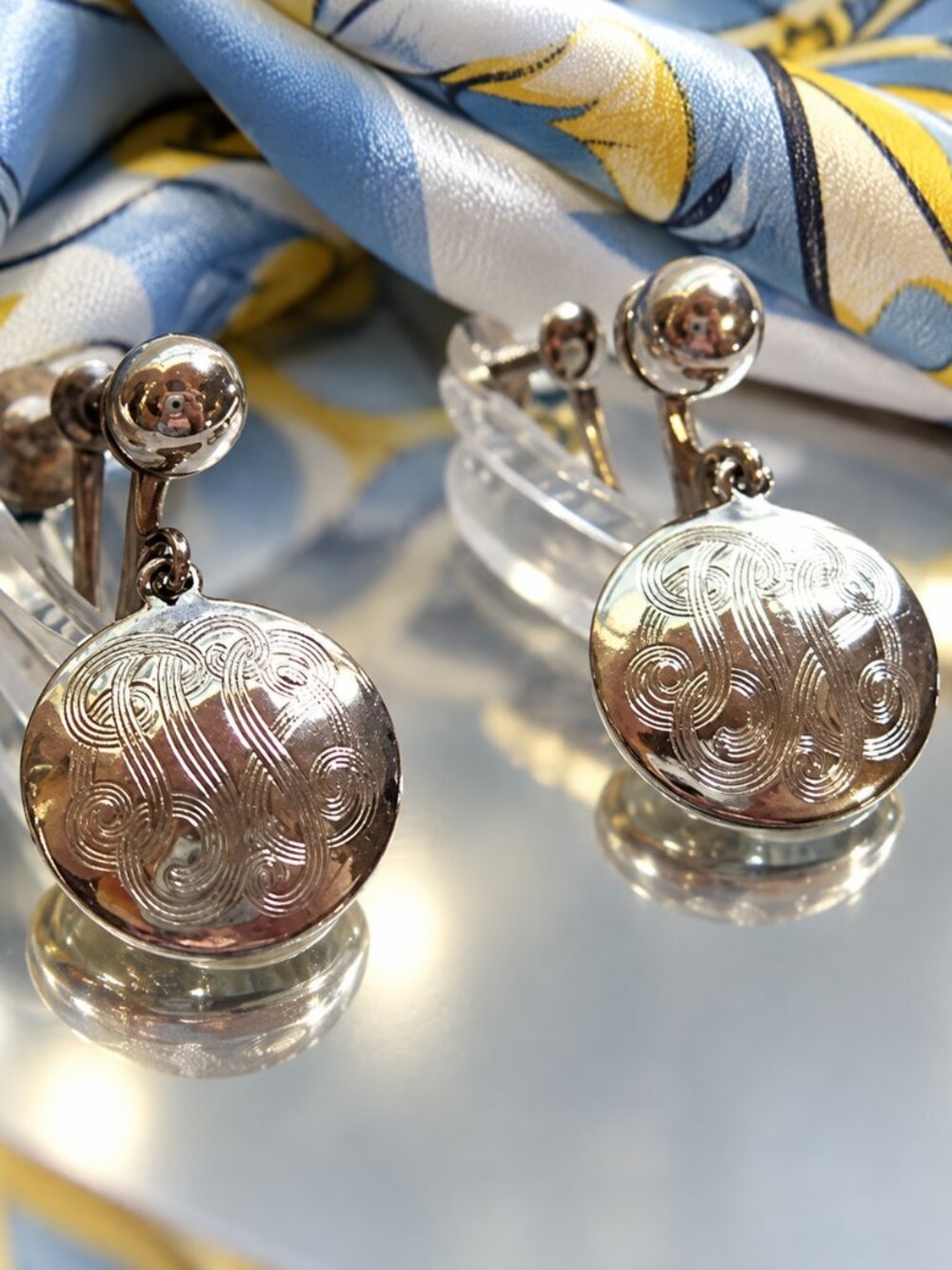 1950s Signed Lillian Vernon Vintage Earrings Petite Silver Monograms